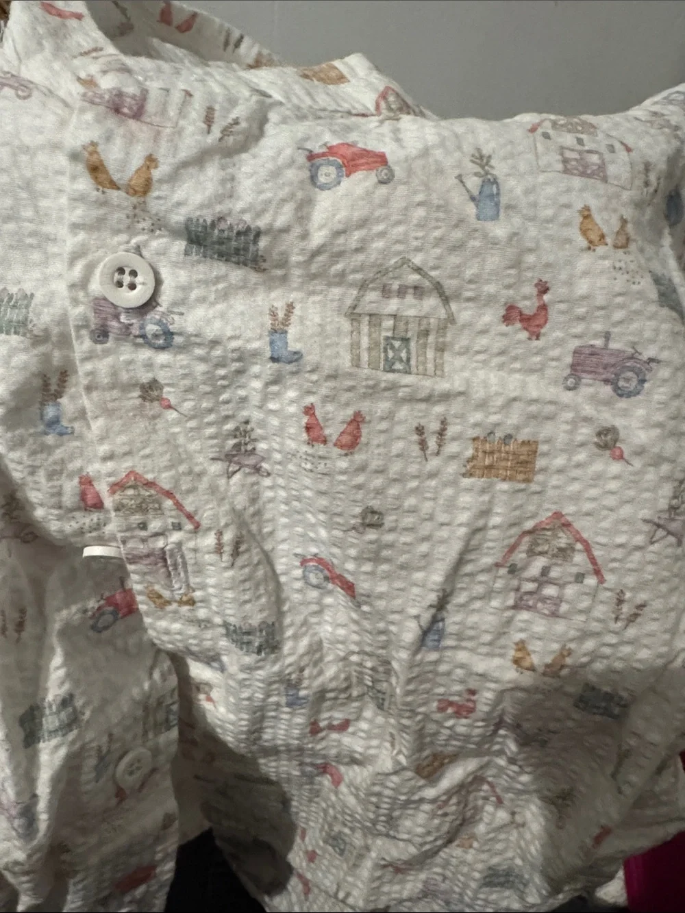 White button down with Pastel Farm Print